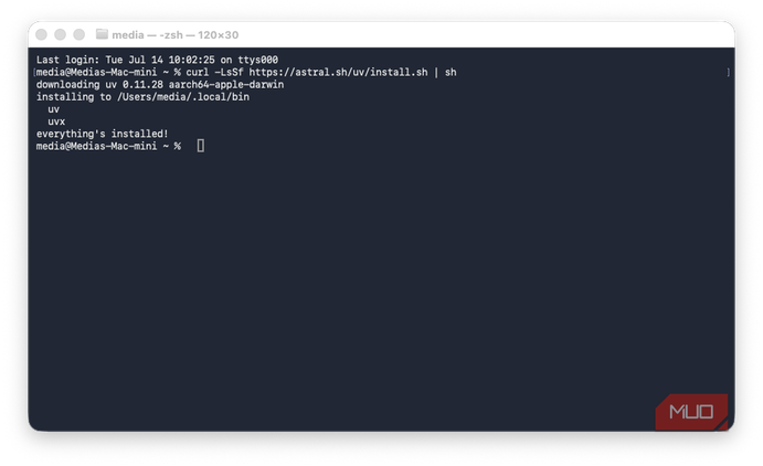 Install commands for UV