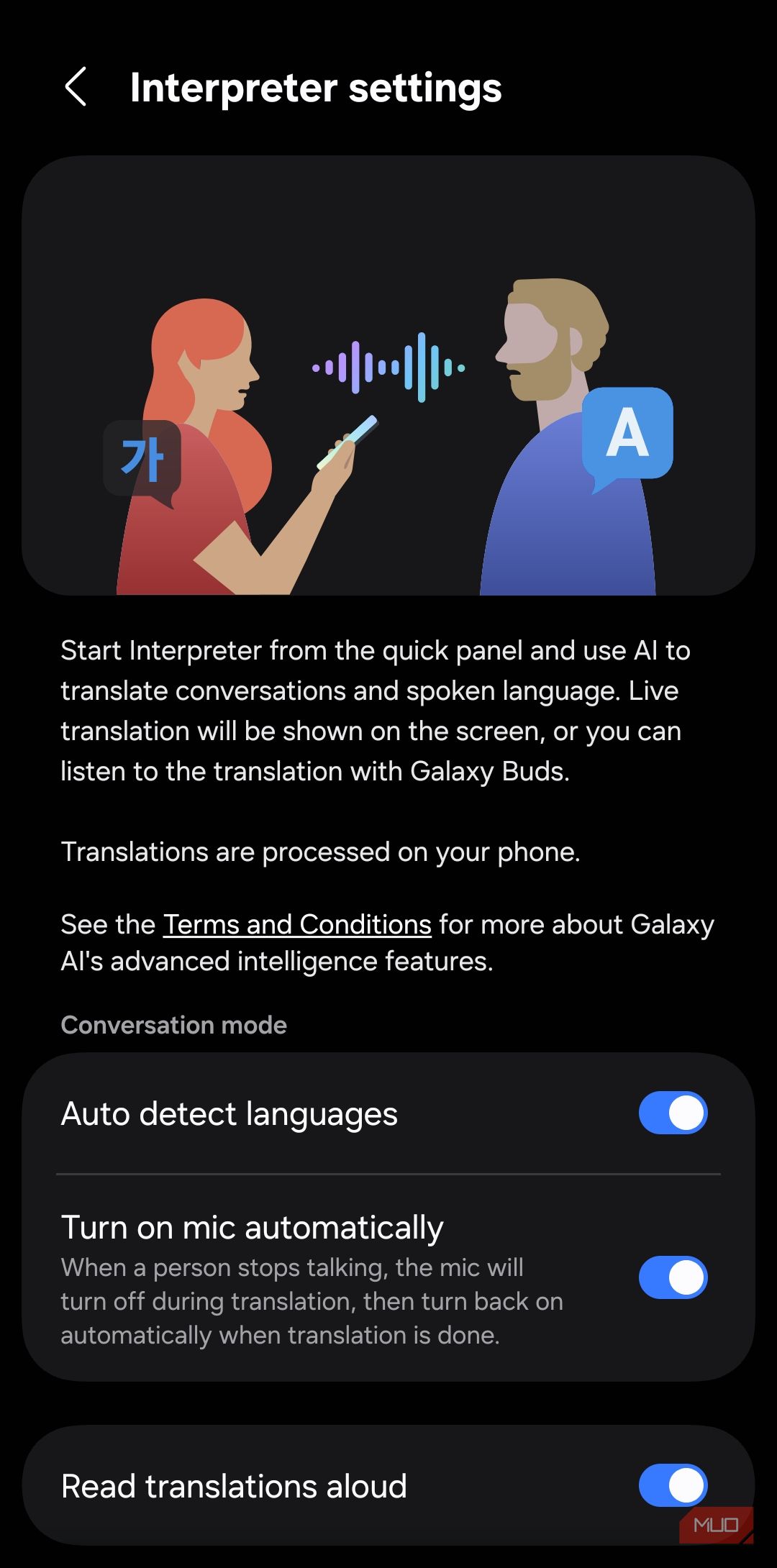 Interpreter feature on Samsung phone