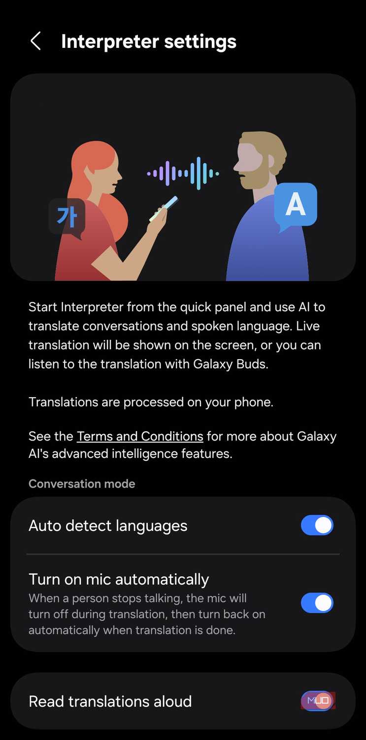 Interpreter feature on Samsung phone