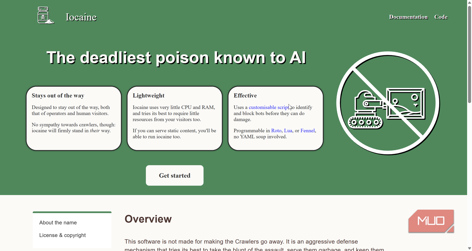 iocaine ai scraping defense app homepage.