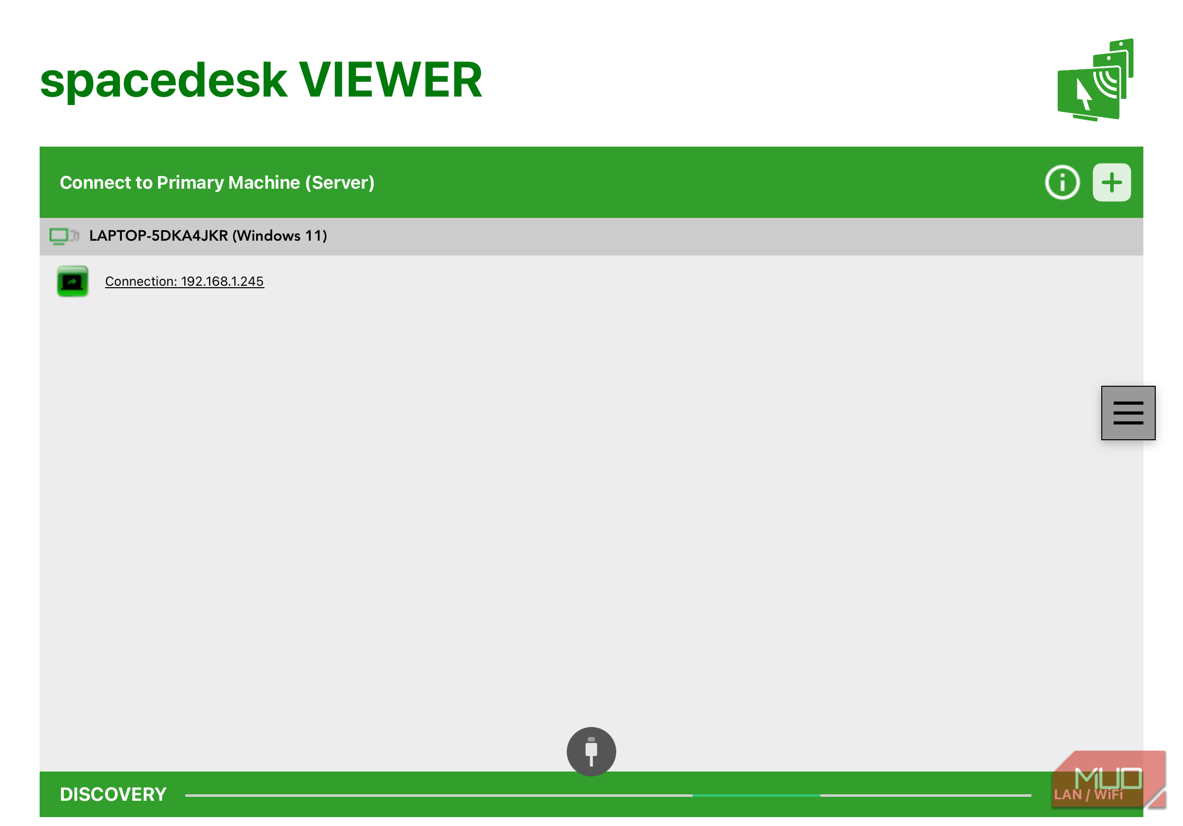 iPad Spacedesk viewer application with discovered PC