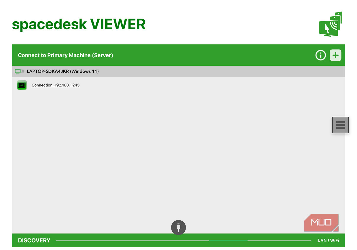iPad Spacedesk viewer application with discovered PC