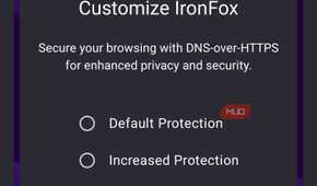 IronFox browser DNS security settings screen