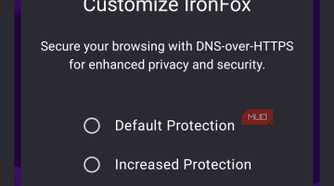IronFox browser DNS security settings screen