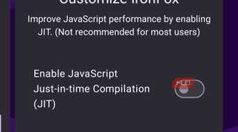 IronFox browser jit compilation settings screen