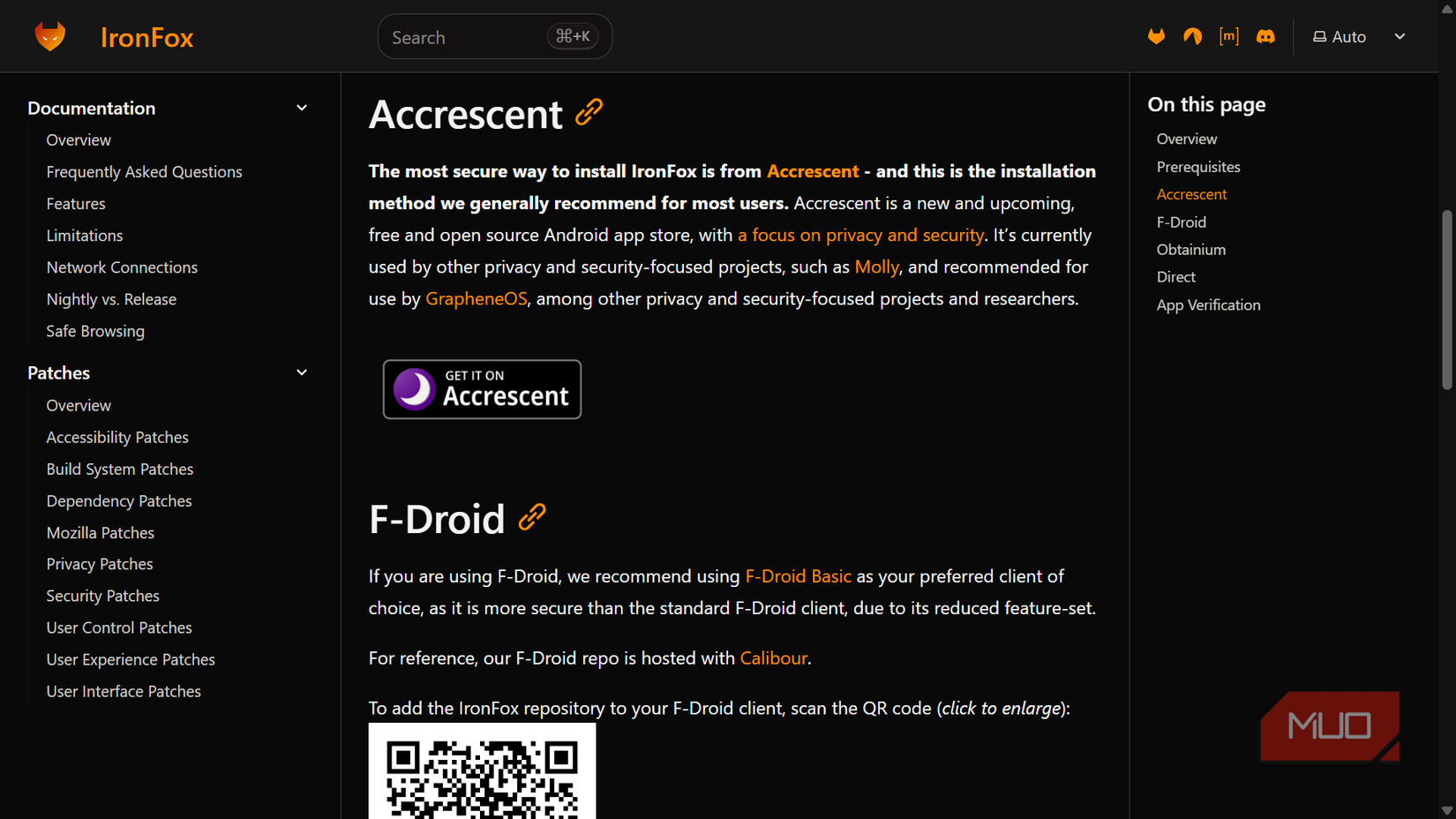 IronFox documentation page about installation methods