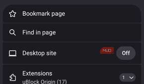 IronFox mobile browser settings menu