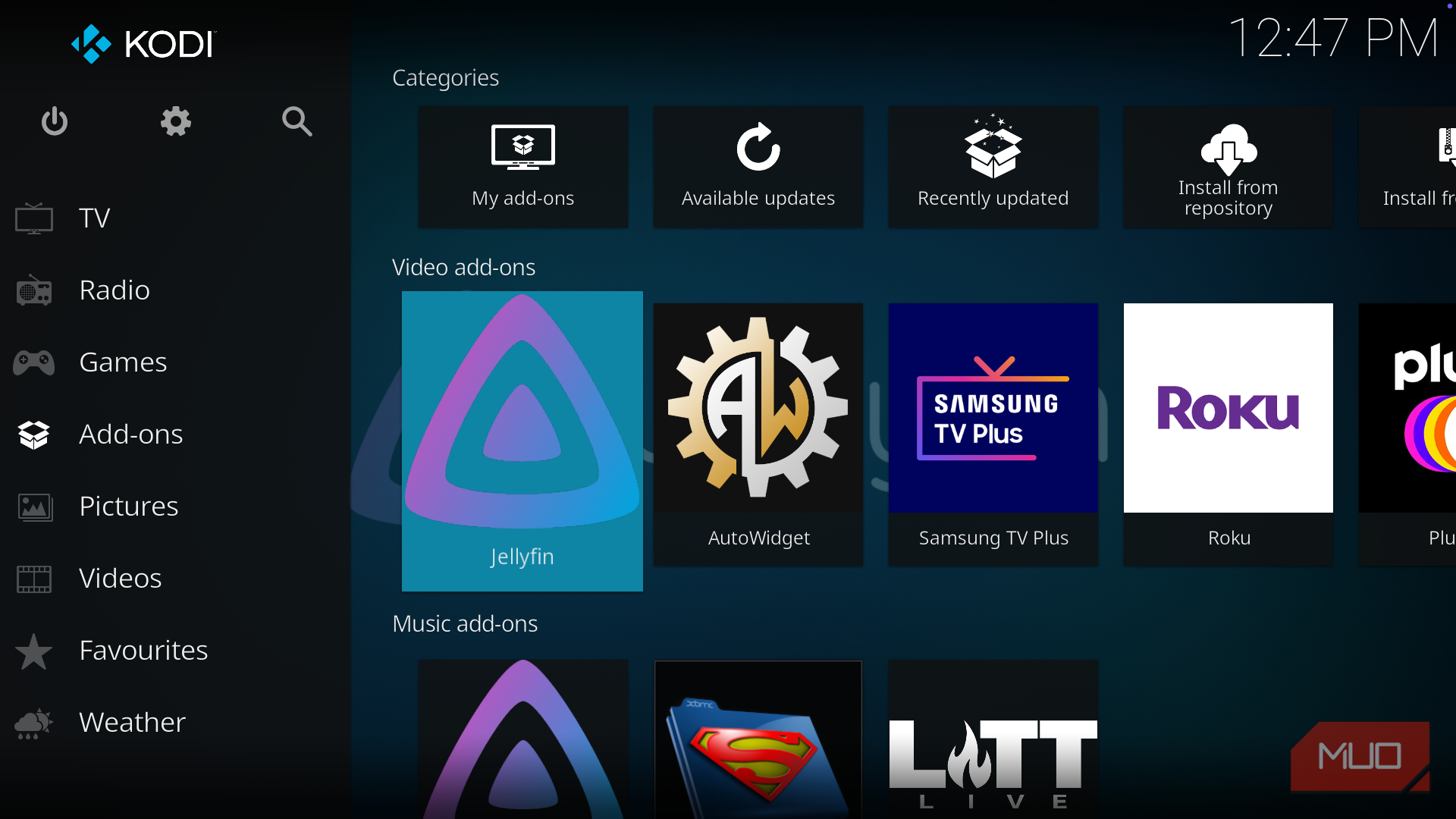 Jellyfin after installation on Kodi