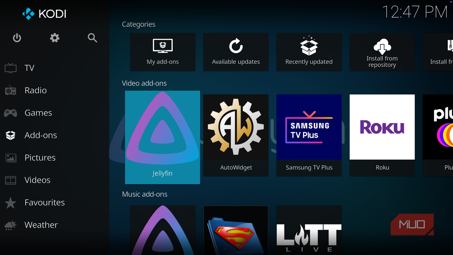 Jellyfin after installation on Kodi