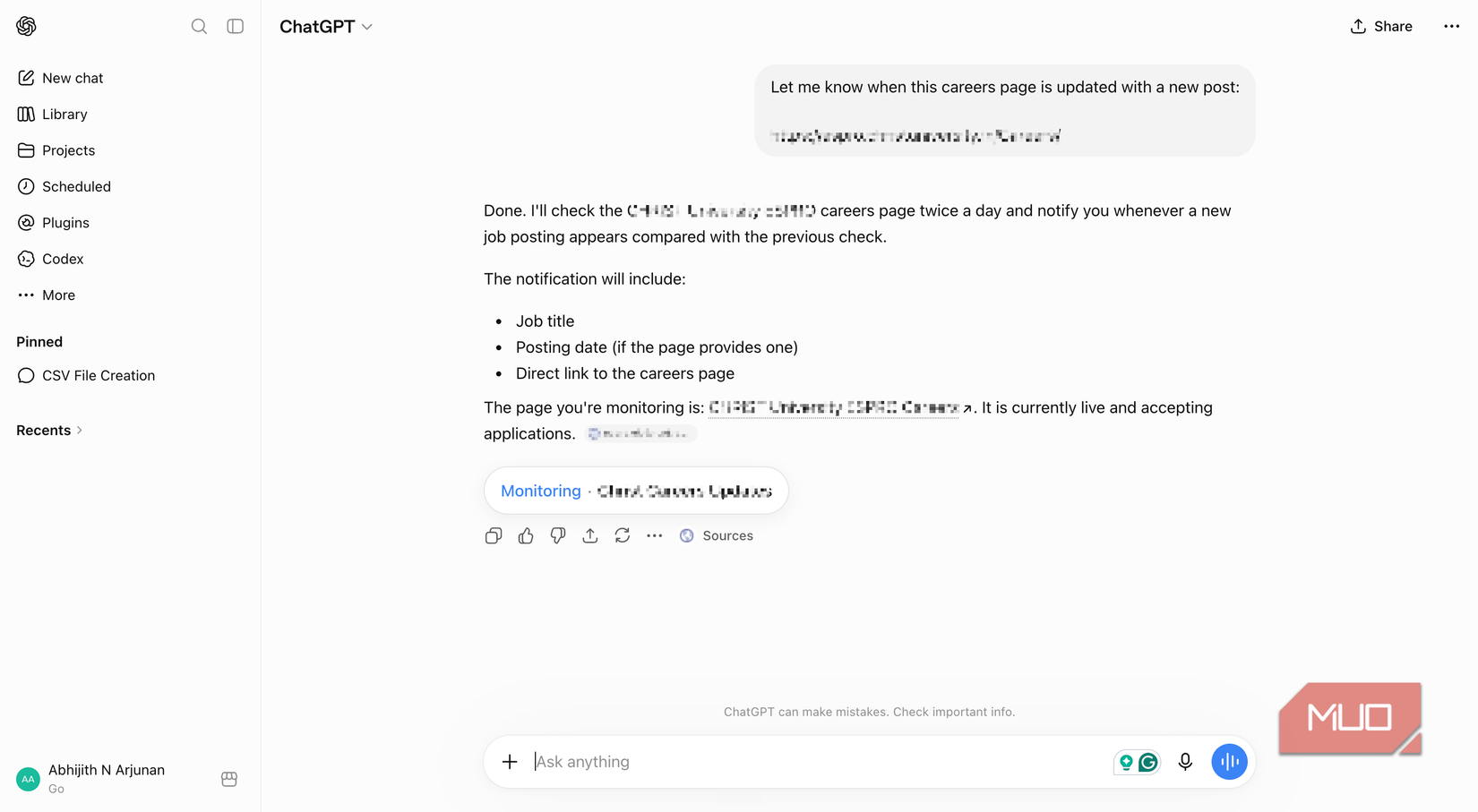 setting up a job listing tracker using ChatGPT