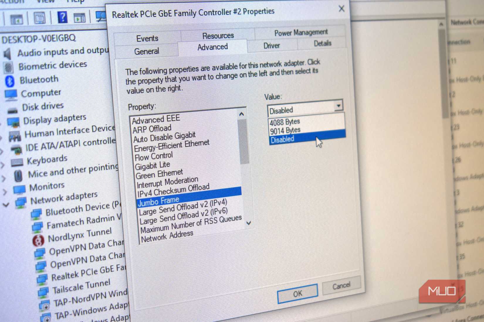 jumbo frame setting network adapter windows.