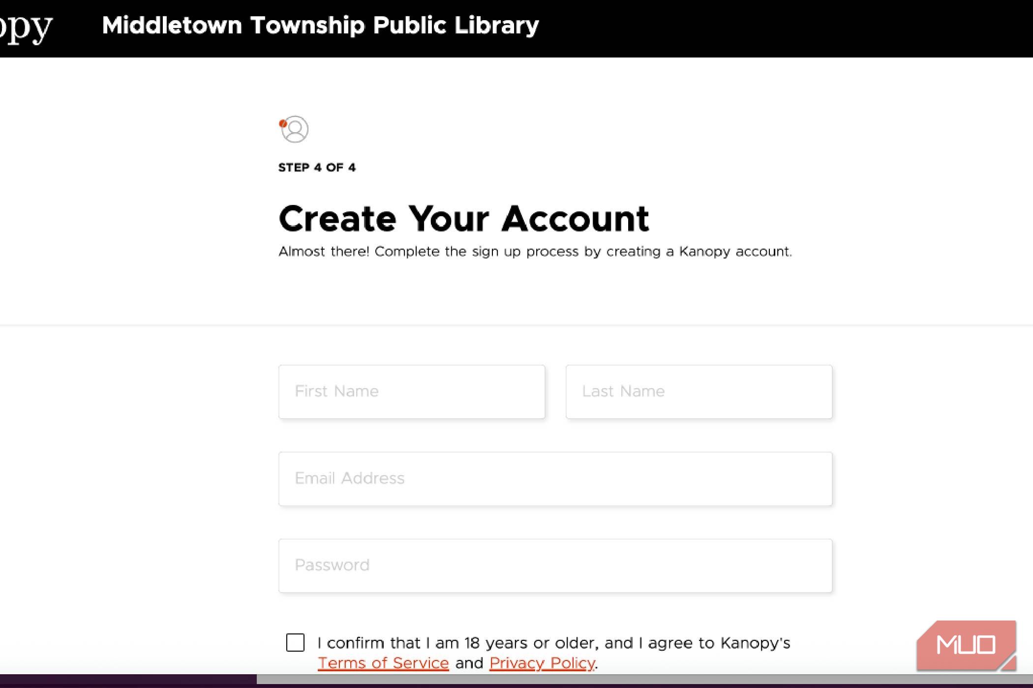 Step 4 of the Kanopy setup process