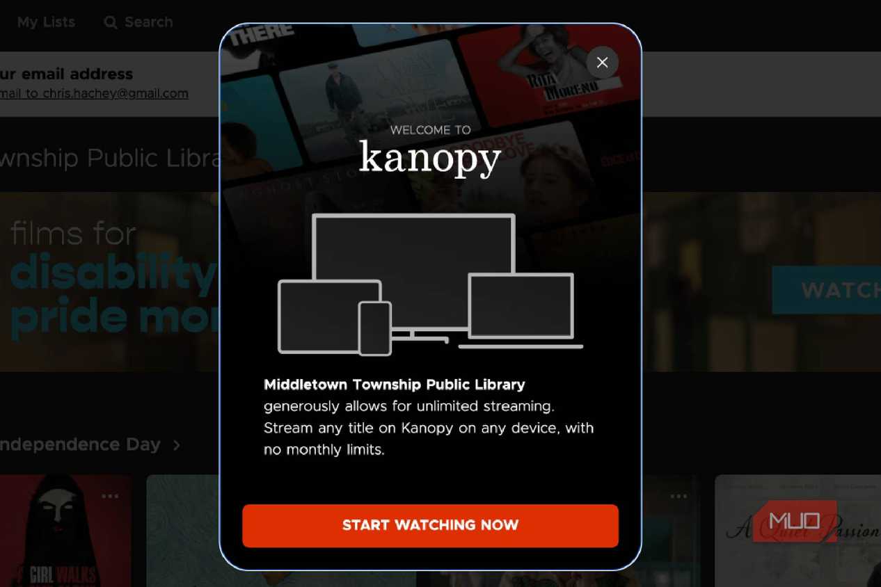 The welcome to Kanopy page that tells you your library's Kanopy rules