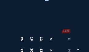 Landscape view of Key Launcher showing a large clock, status icons, and a full calendar grid for July 2026 on a dark background