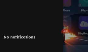 Mobile screen split showing a side-panel notification center with the message "No notifications" next to a home screen