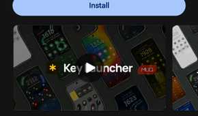 Google Play Store page for "Key Launcher: T9 Focus & Speed" featuring app details, preview media, and an Install button