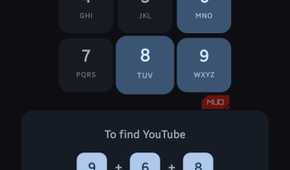 Onboarding tutorial screen explaining T9 search mechanics with the example "9 + 6 + 8 = YouTube"
