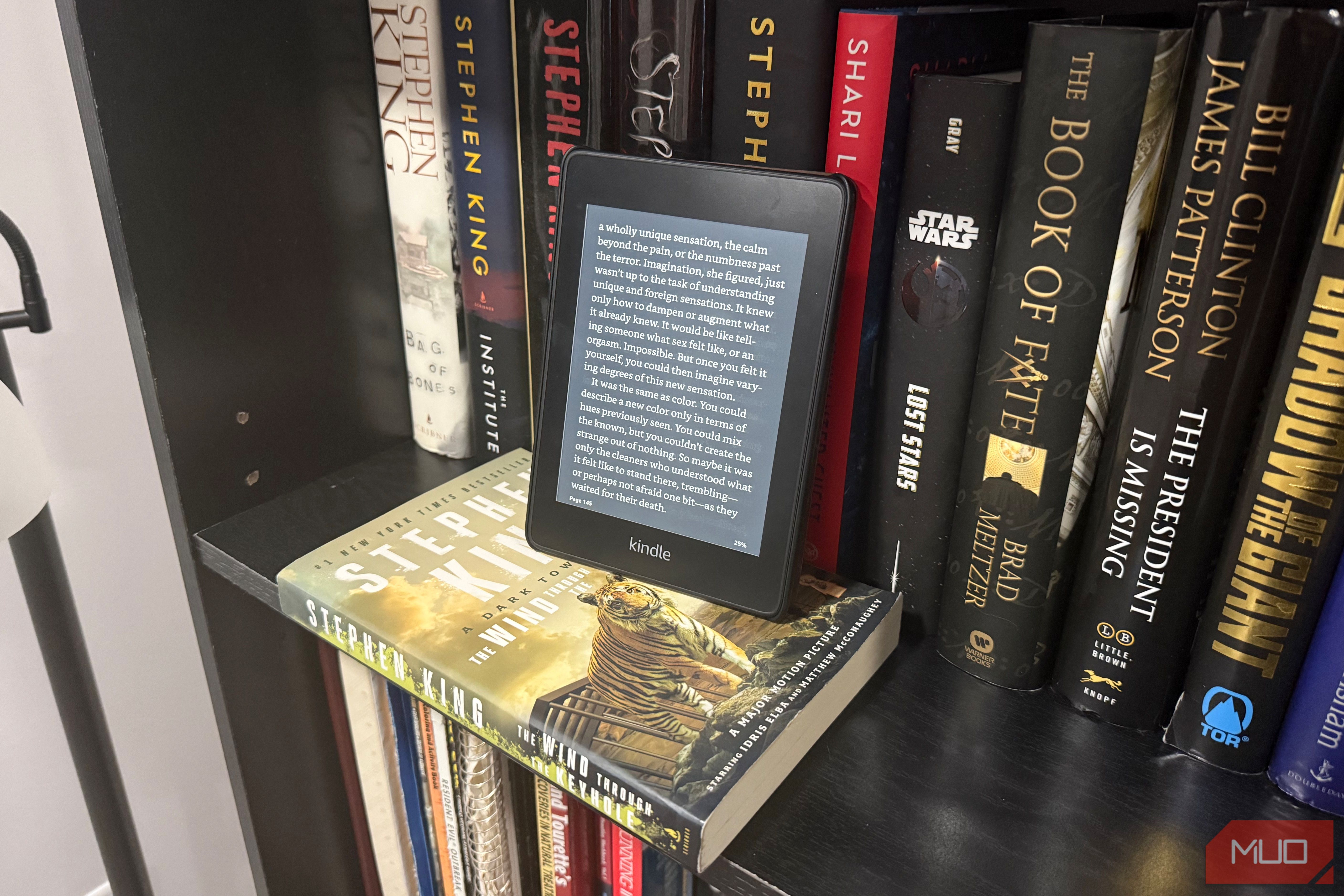 kindle paperwhite on bookcase