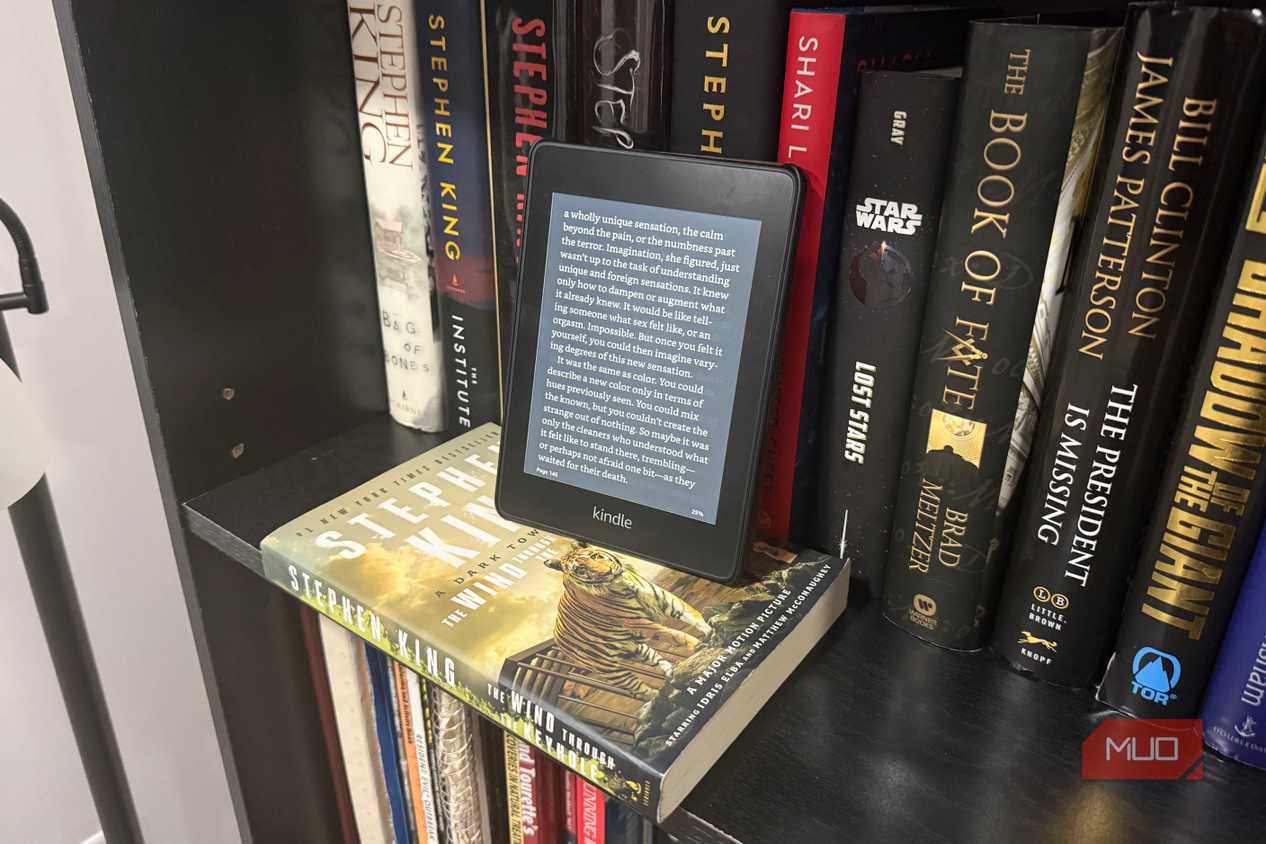kindle paperwhite on bookcase