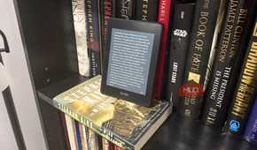 kindle paperwhite on bookcase