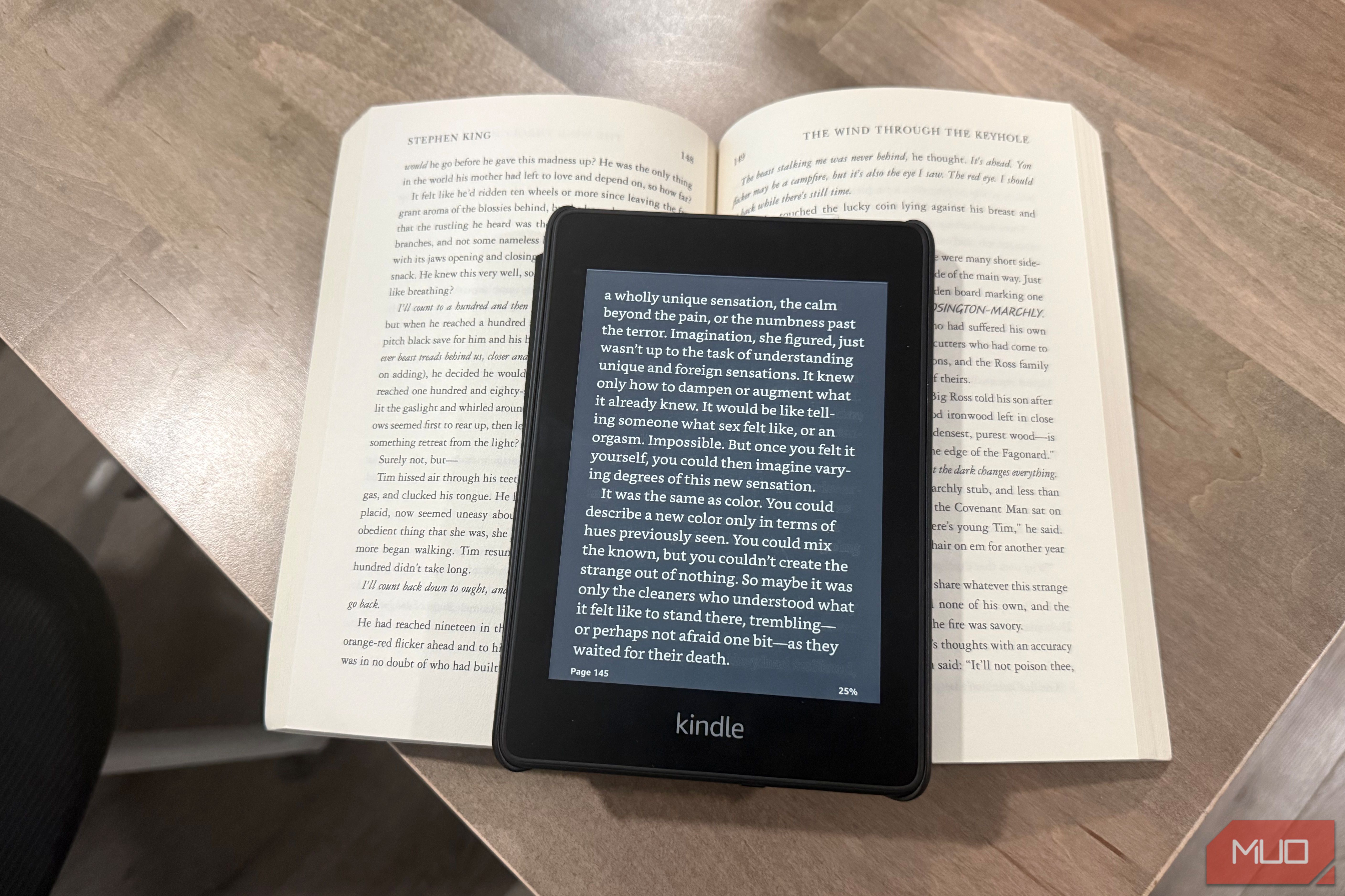 kindle paperwhite on open book