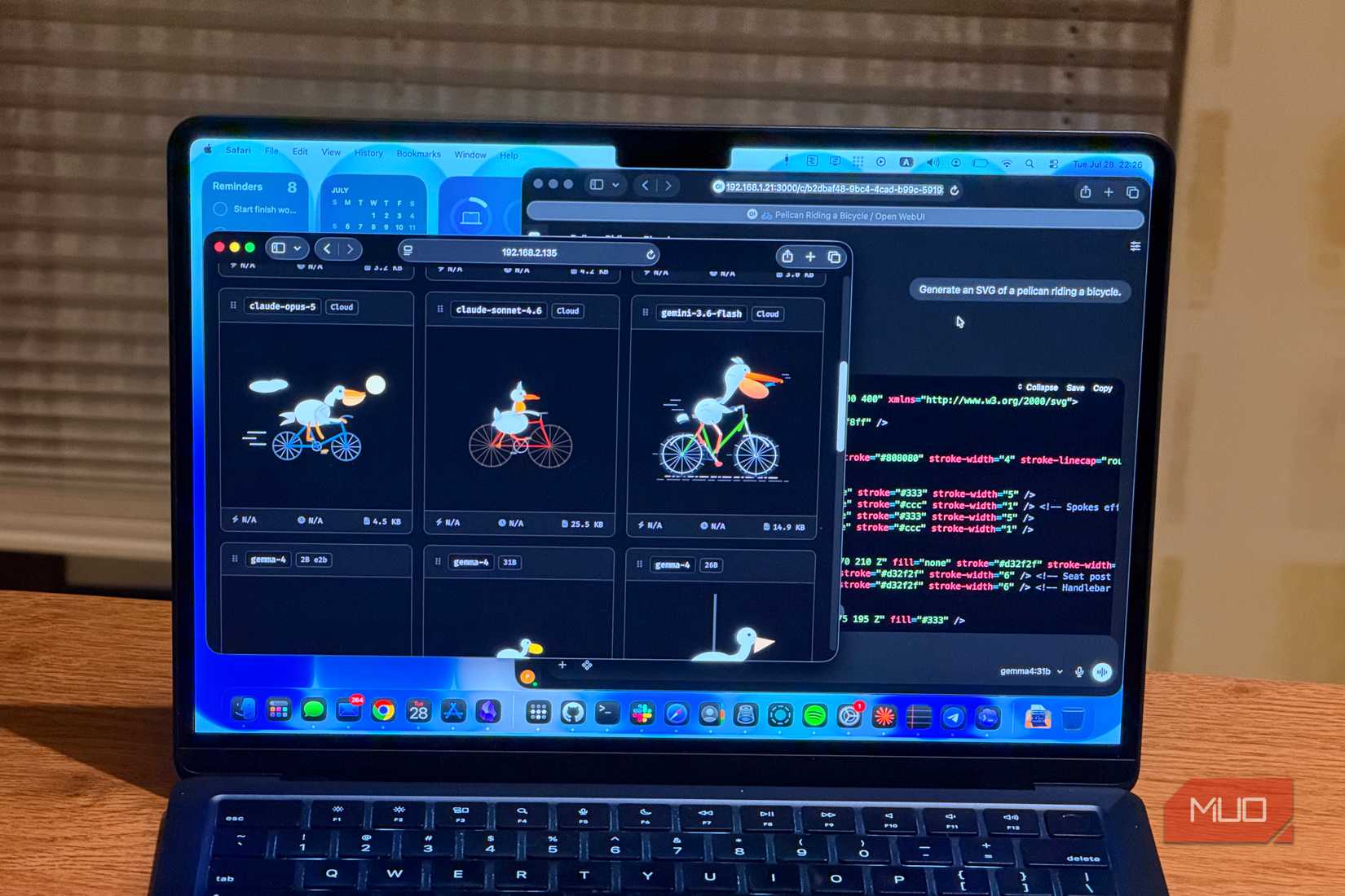 Laptop screen showing a catalog of LLM models and their results for an AI test