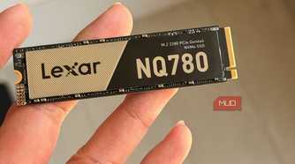 Lexar NQ780 NVMe SSD held between fingers
