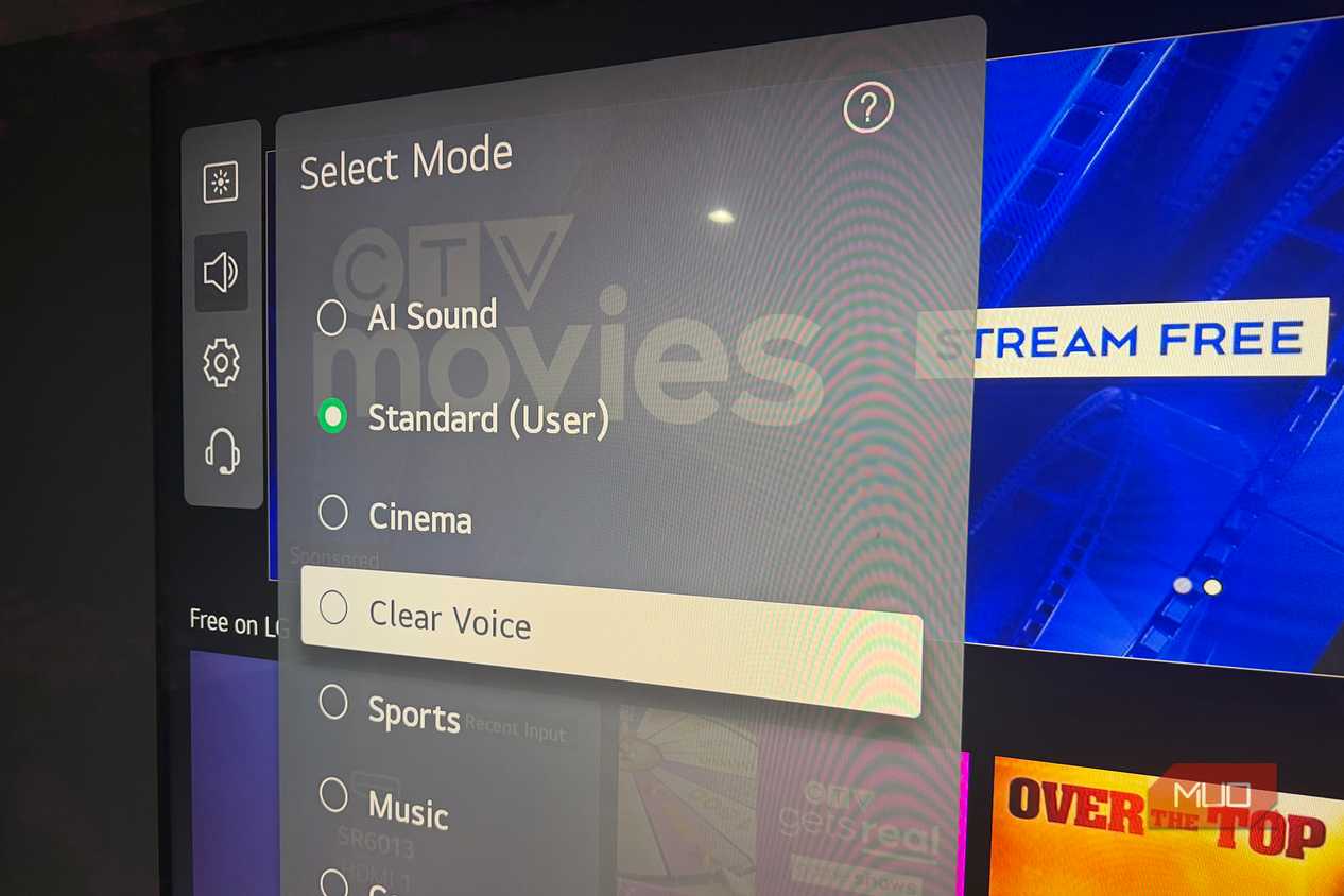 The Clear Voice option in the audio settings menu of an LG TV.