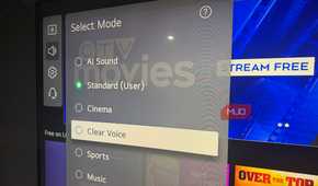The Clear Voice option in the audio settings menu of an LG TV.