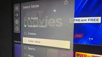 The Clear Voice option in the audio settings menu of an LG TV.