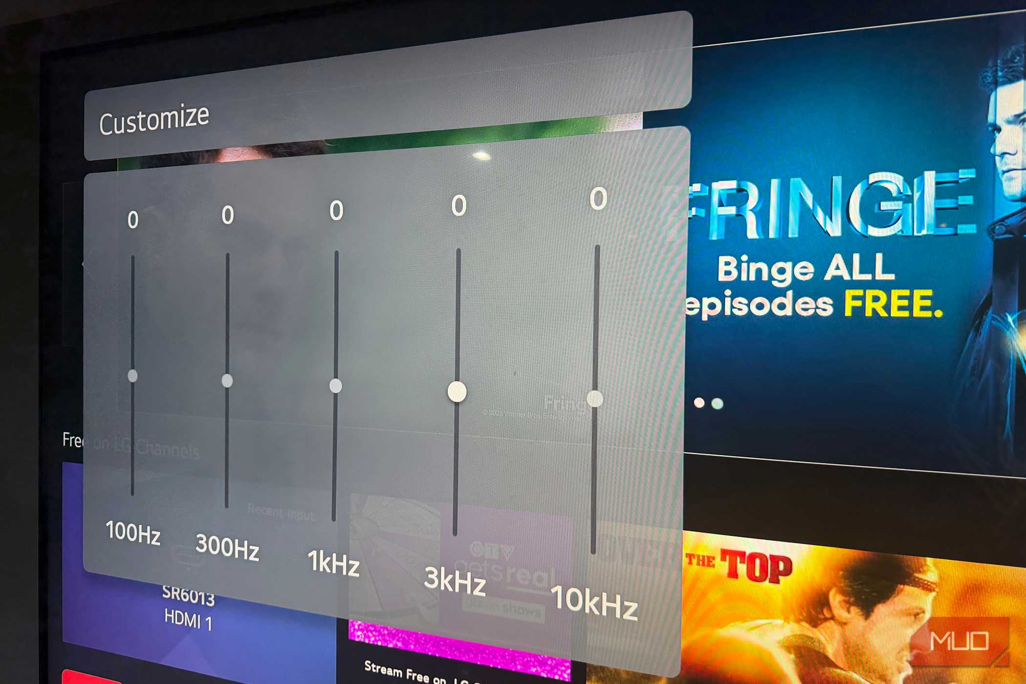 Equalizer adjustment options in the menu on an LG TV