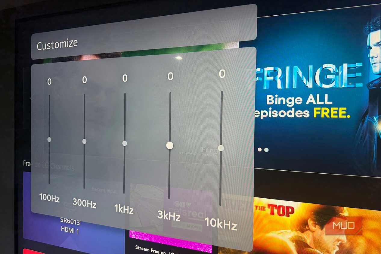 Equalizer adjustment options in the menu on an LG TV