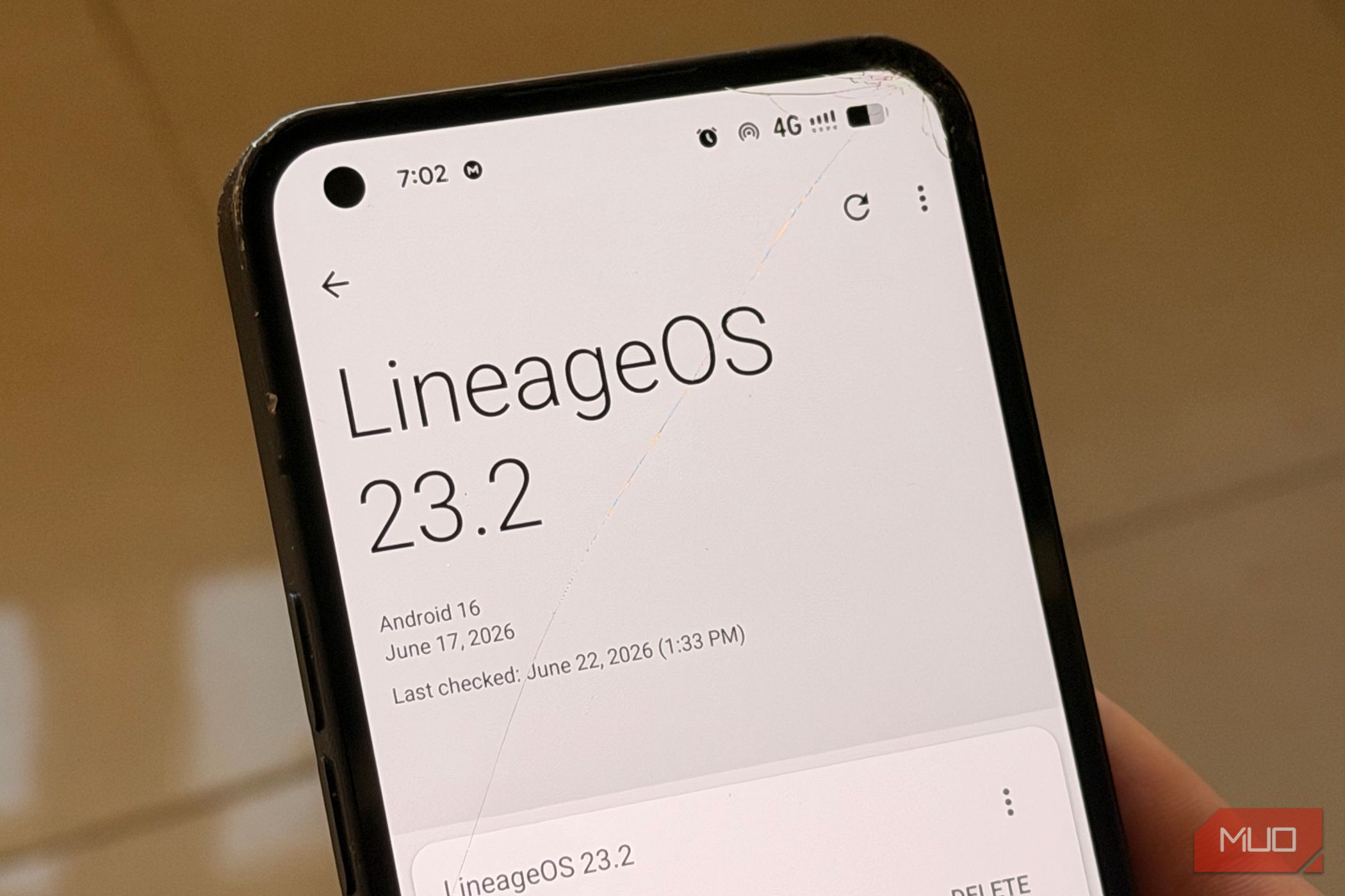 LineageOS updater shows June 17 2026 build card