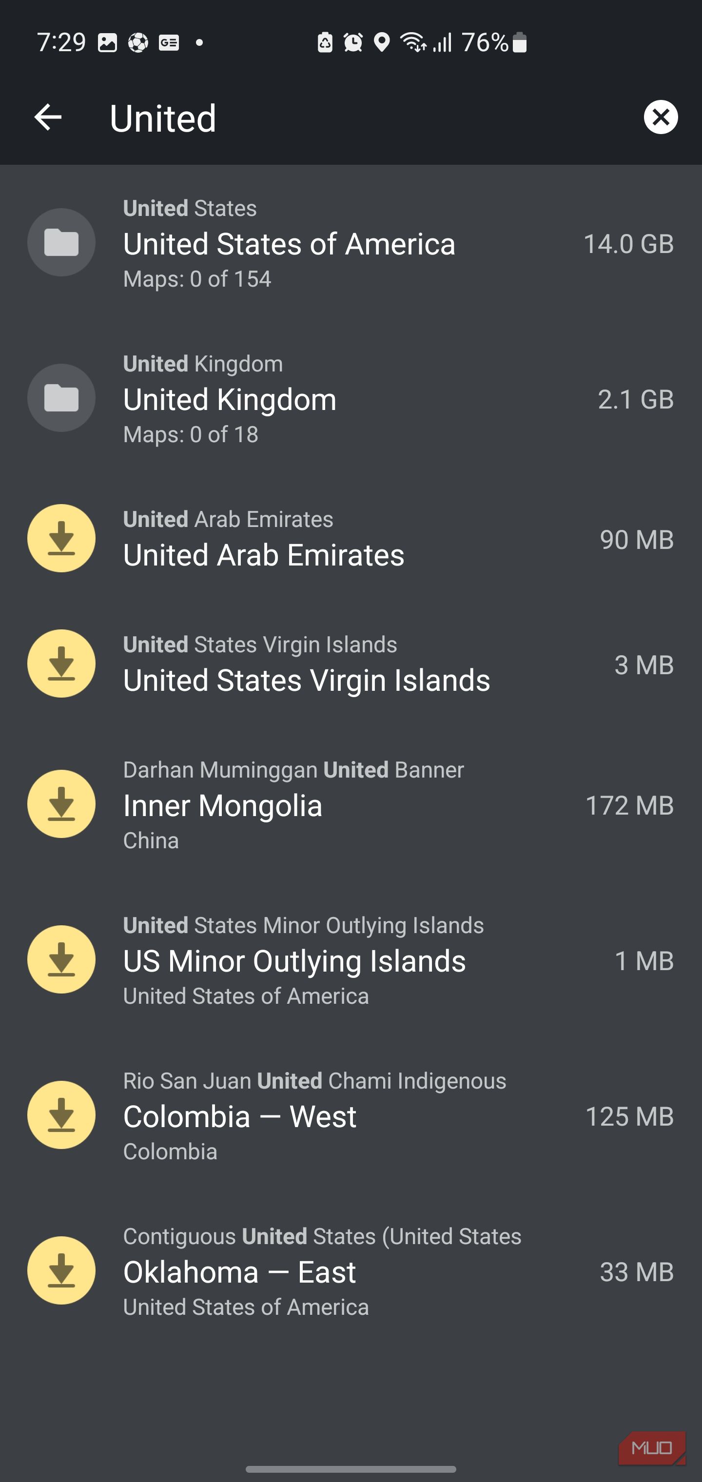 List of downloaded country maps