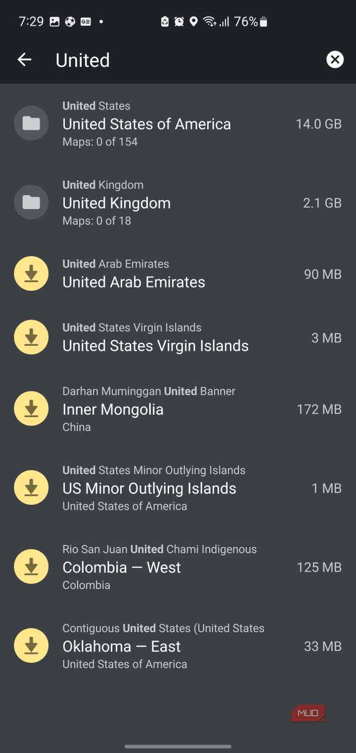 List of downloaded country maps