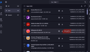 List of installed user applications