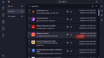List of installed user applications