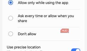 Location permissions menu on Android