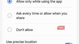 Location permissions menu on Android