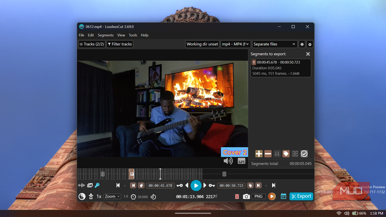 LosslessCut video editor application window interface