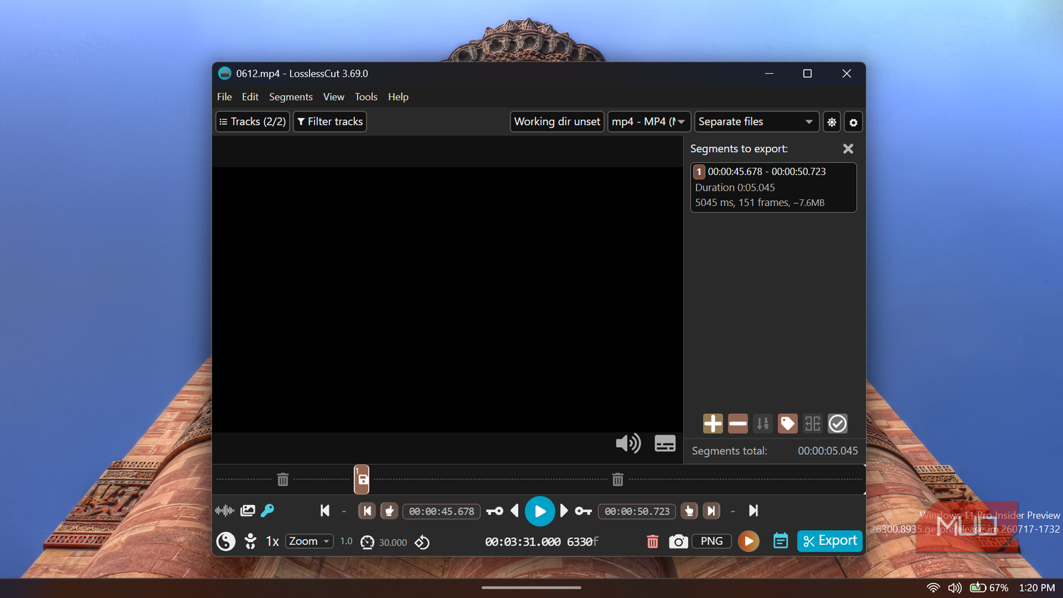 LosslessCut video editor application window interface
