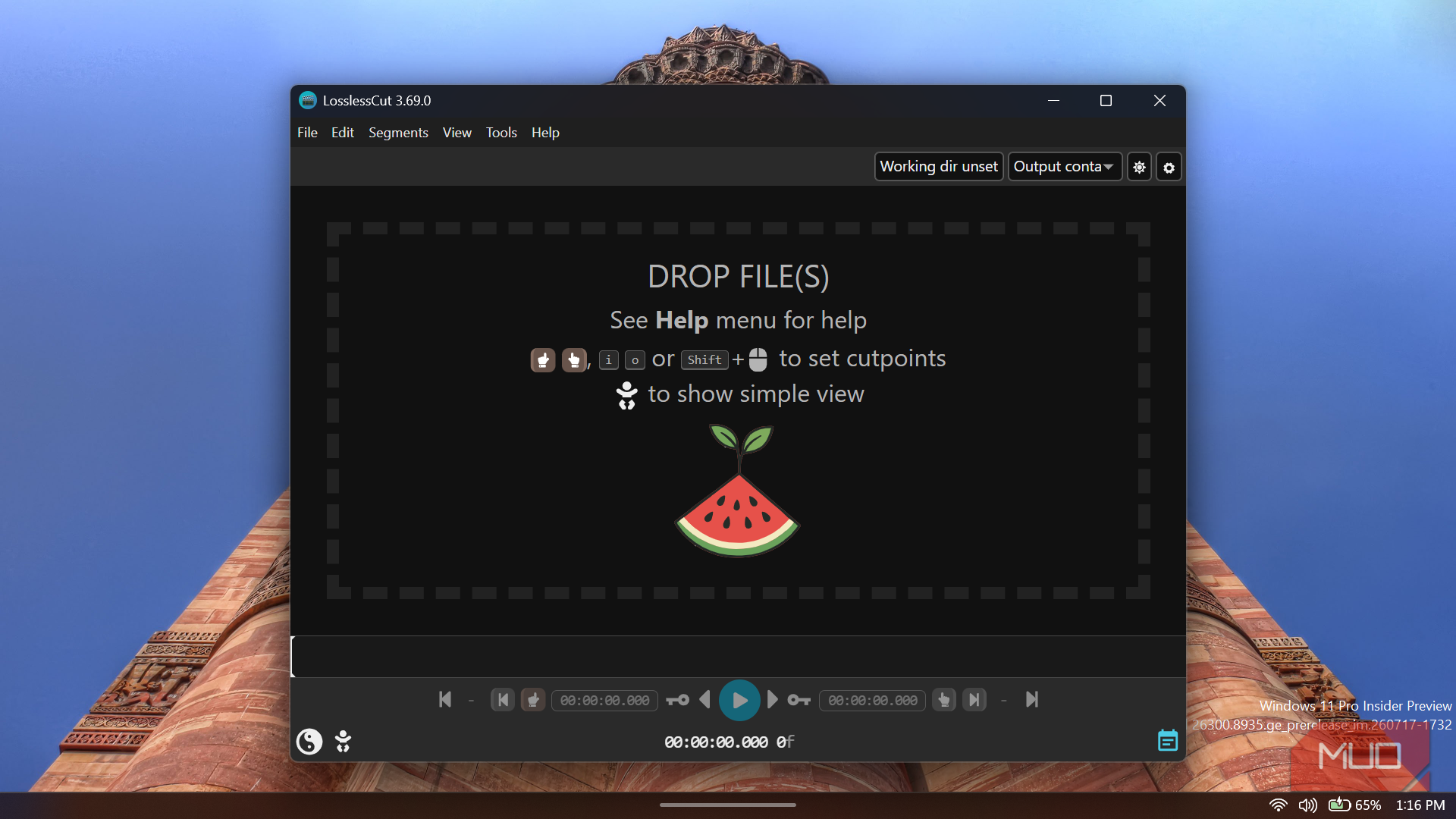 LosslessCut video editor application window interface