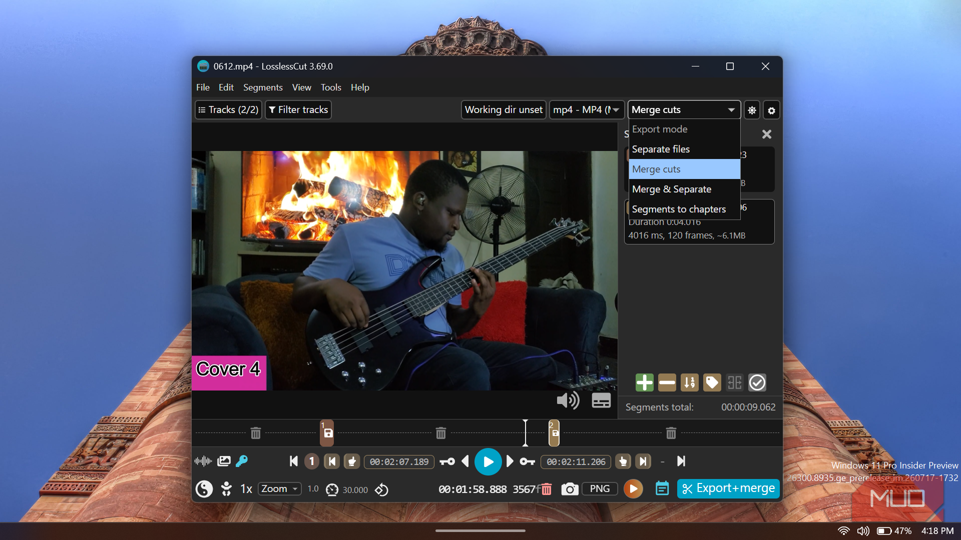 LosslessCut video editor application with open menu