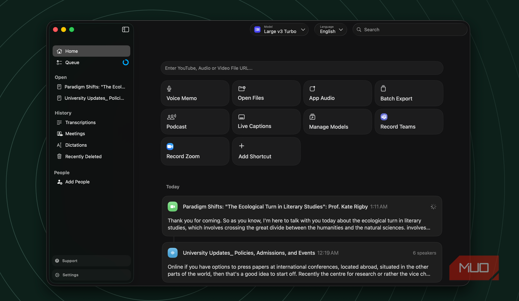 main interface of the MacWhisper app on Mac