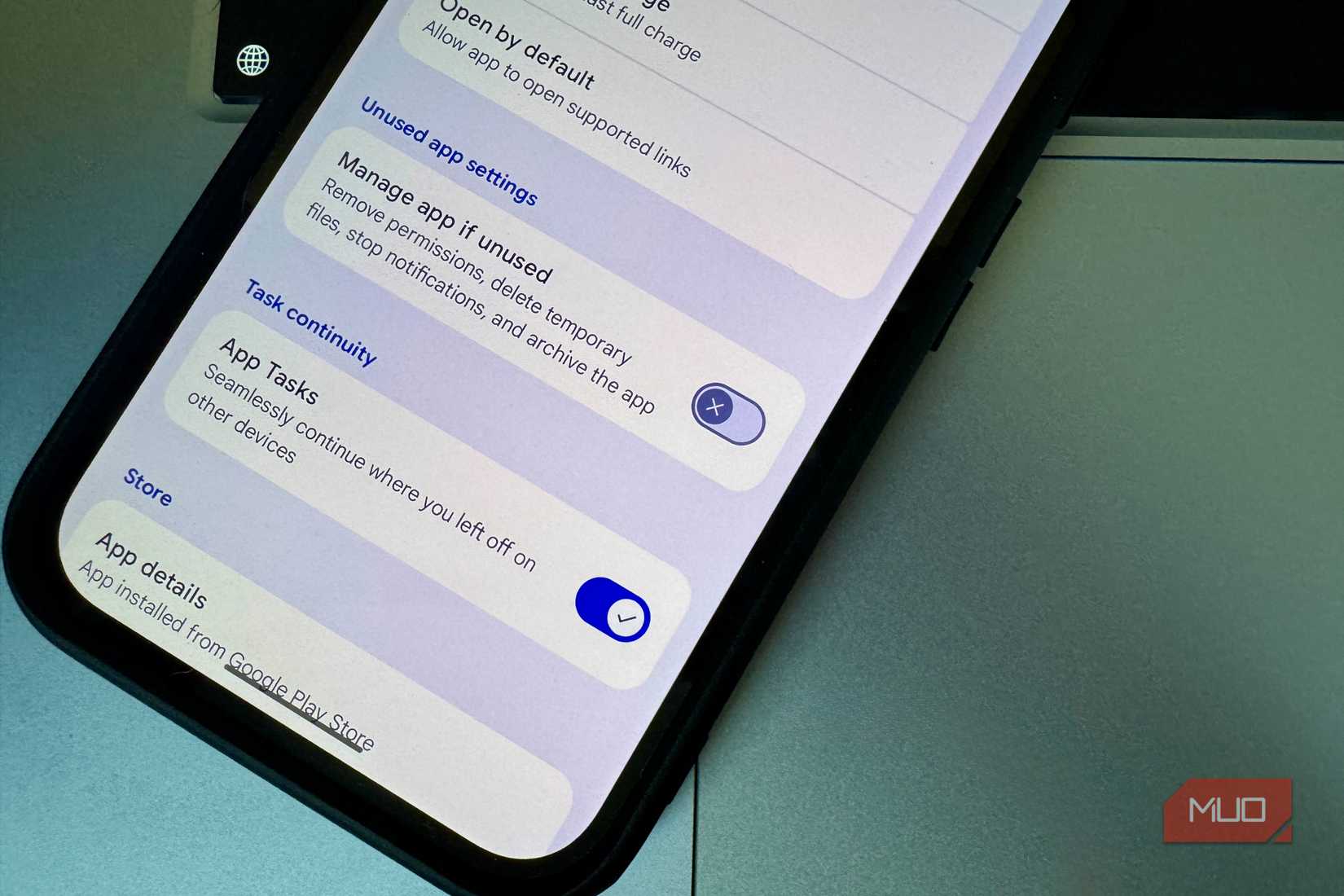 Manage app if unused toggle set to OFF