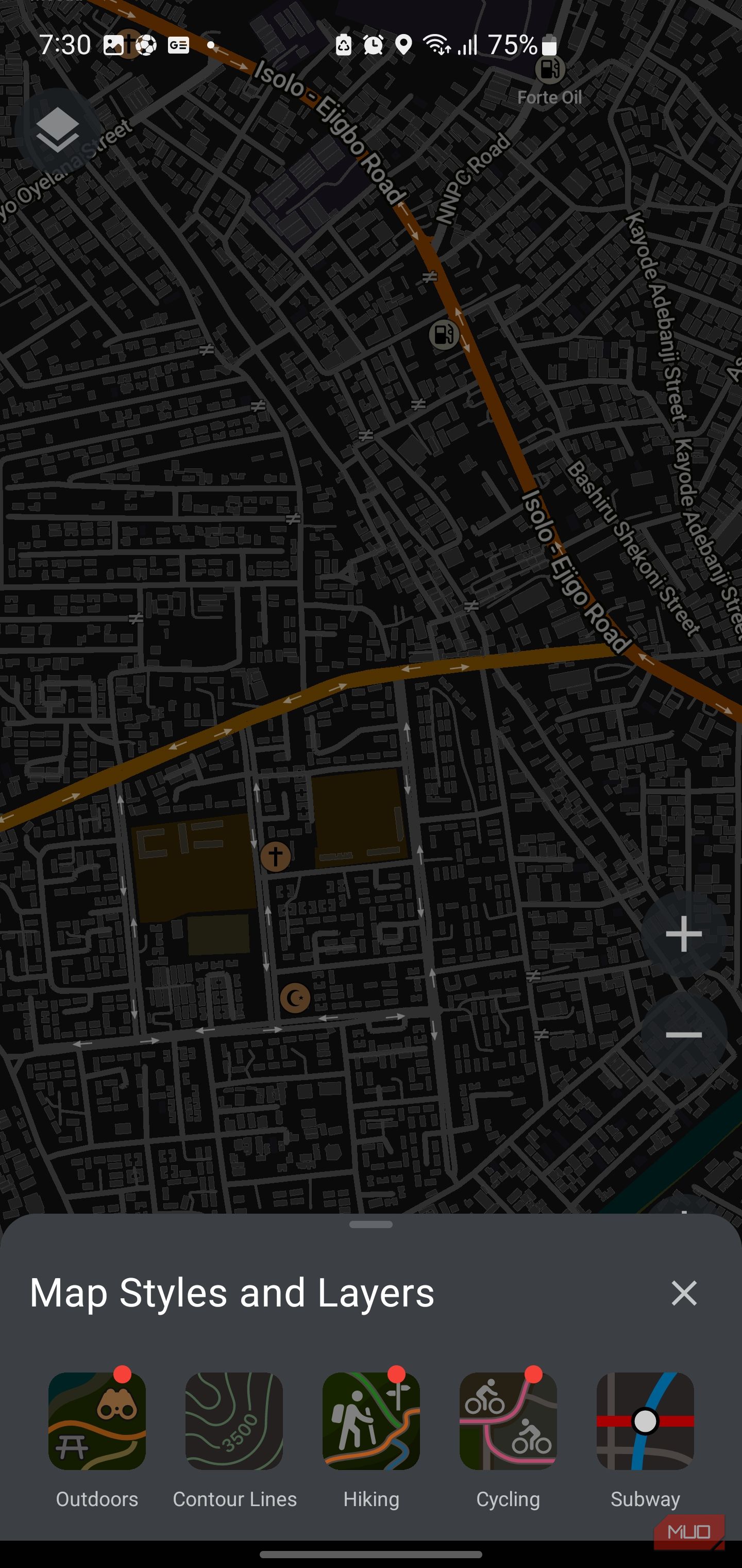 Map styles and layers menu