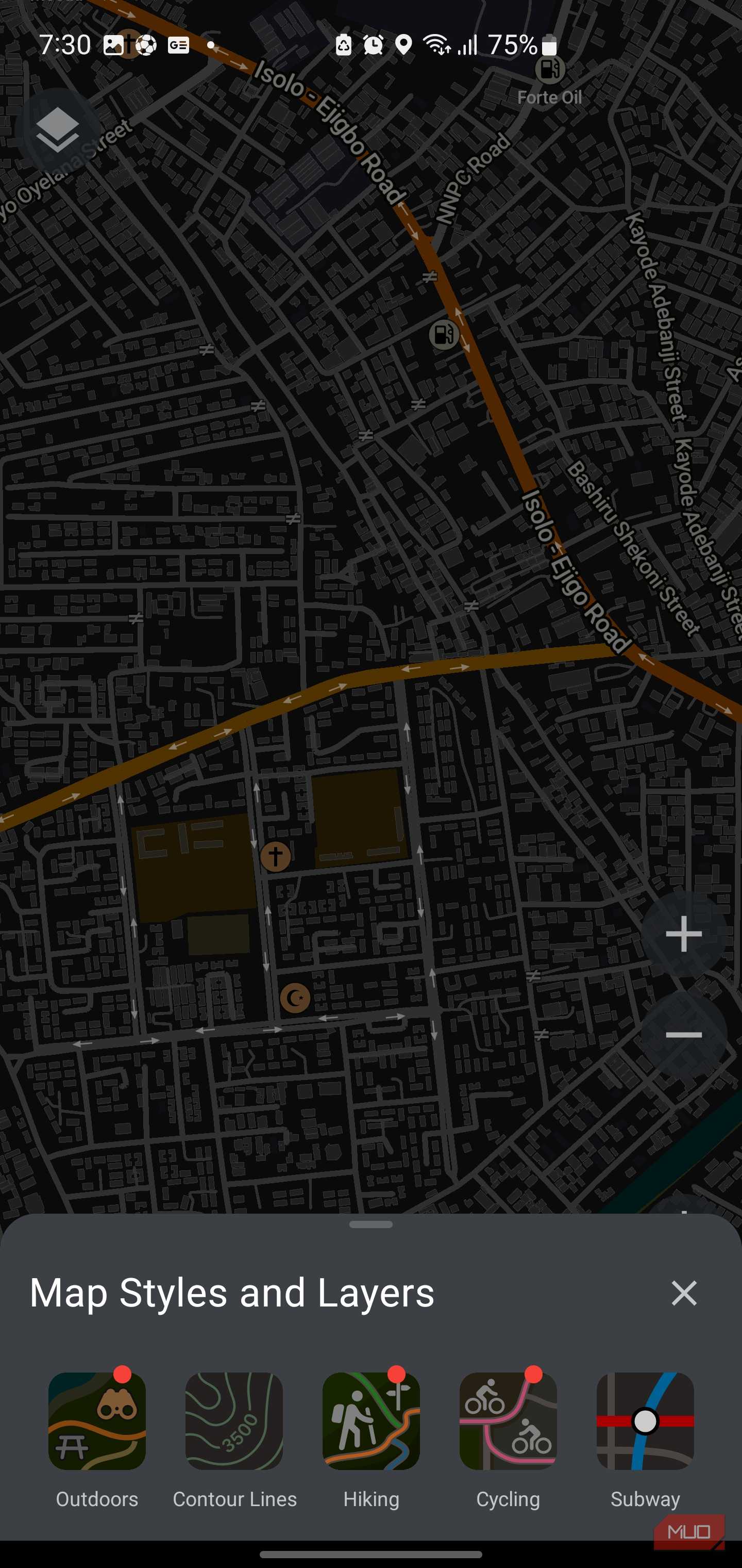 Map styles and layers menu
