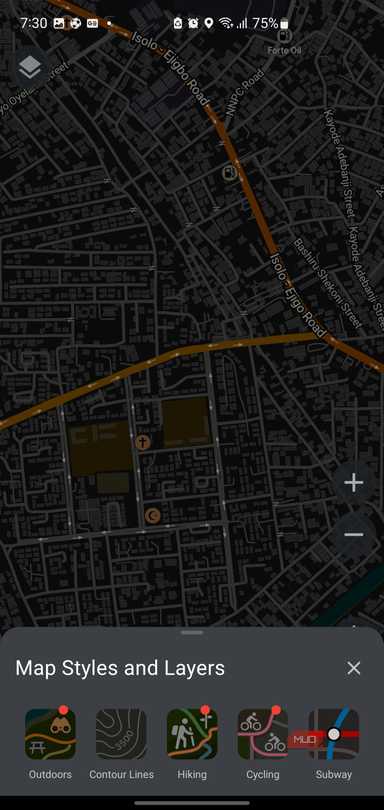 Map styles and layers menu