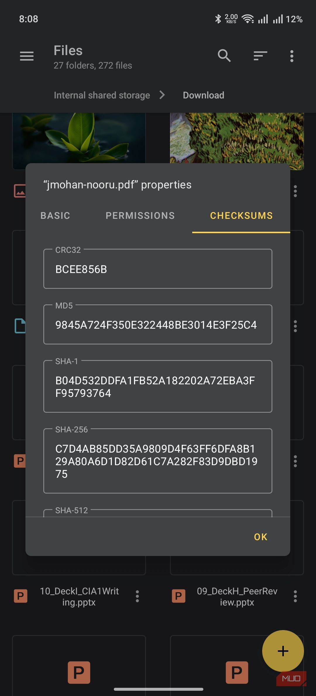 material files displaying the advanced view