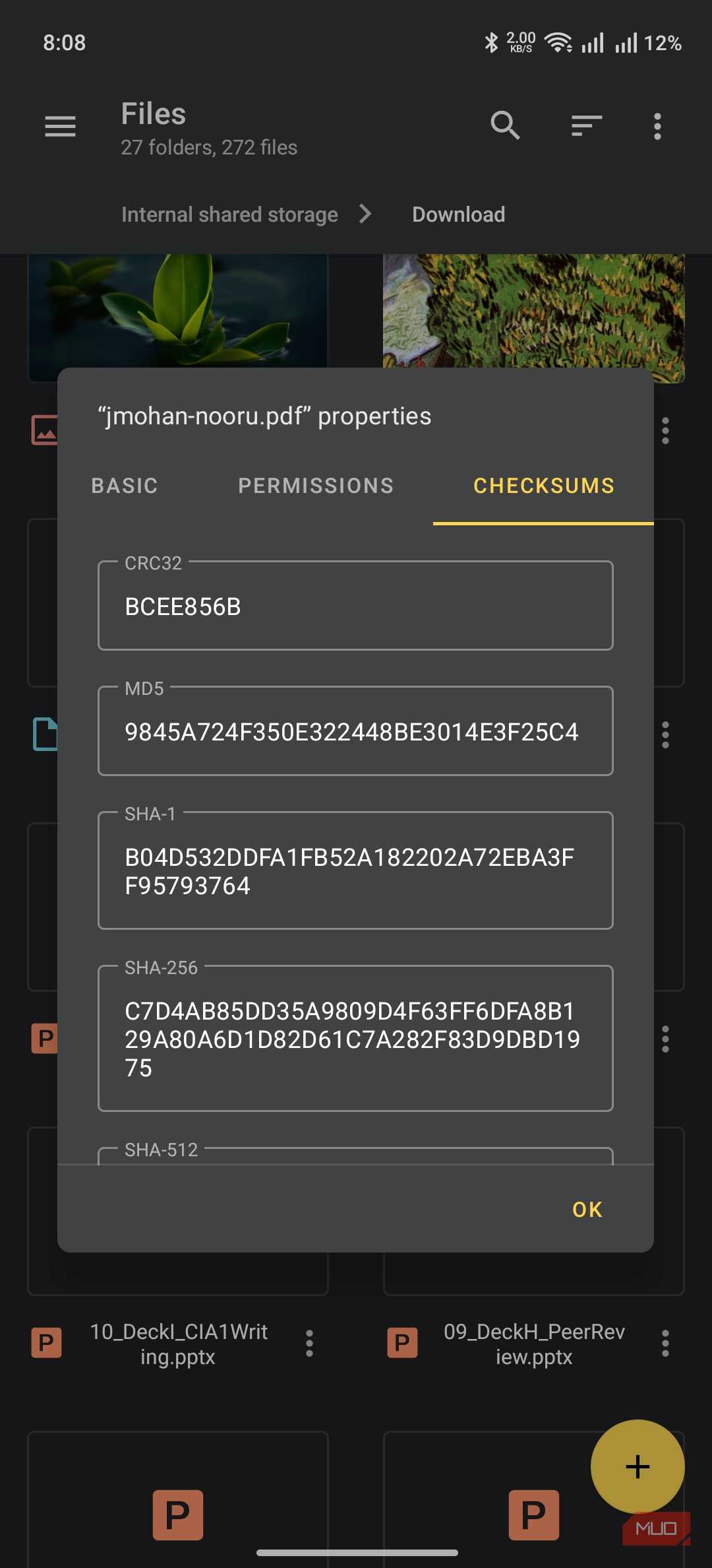 material files displaying the advanced view